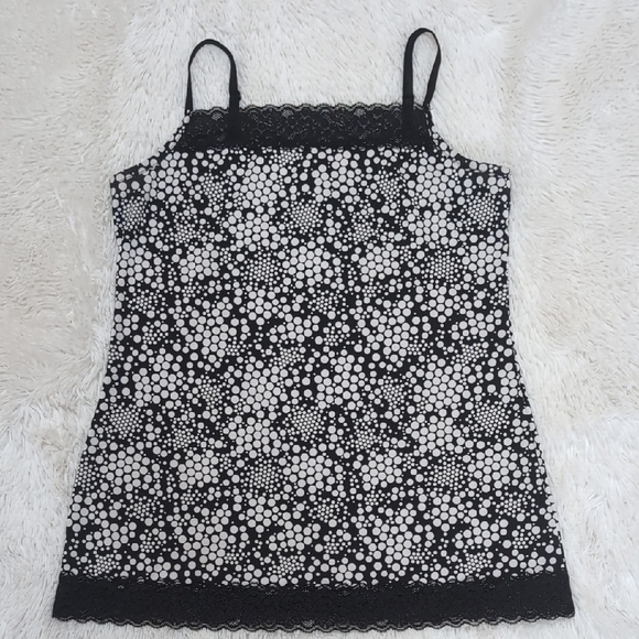Black and White Polka Dot Lace Cami Top w/ Adjustable Straps S - Picture 1 of 5